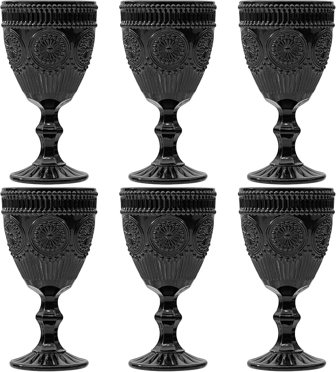 Black Vintage Wine Glasses Set of 6, 10 Ounces Colored Glass Water Goblets by XKXKKE