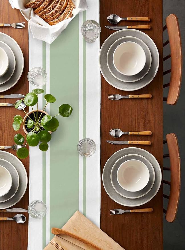 Sage Green Eucalyptus Leaves Table Runners 48 Inches Long, Farmhouse Stripe - Image 5