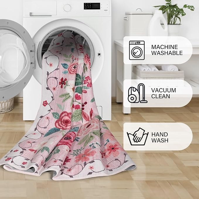 DUKINO 3x12 Washable Runner Rug, Non Slip Soft Floral Hallway Runner Rug - Image 7