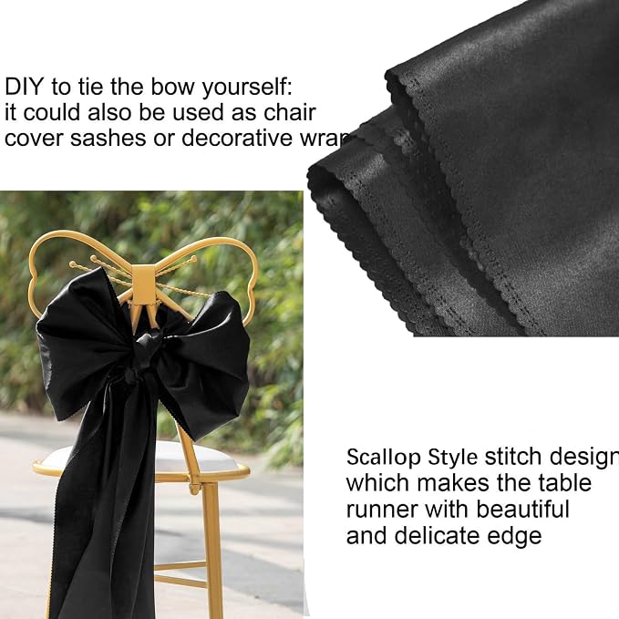 6 Pack Black Table Runners, Satin Table Runner 12x108 Inches Long, Silk and - Image 6