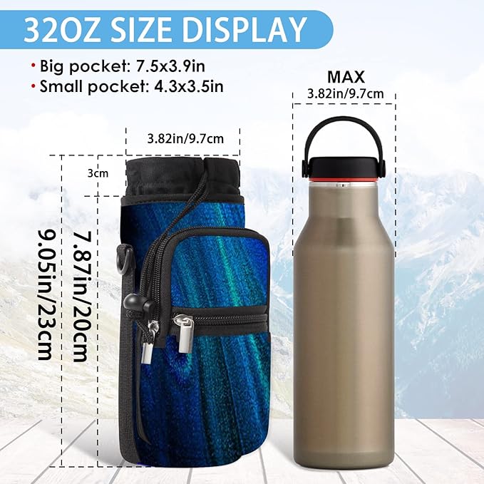 25/32/40/64oz Water Bottle Bag Holder Carrier-Insulated Crossbody Sling Case Sleeve with Strap & Pockets for Men Women Gym Cycling Travel Walking Hiking Camping