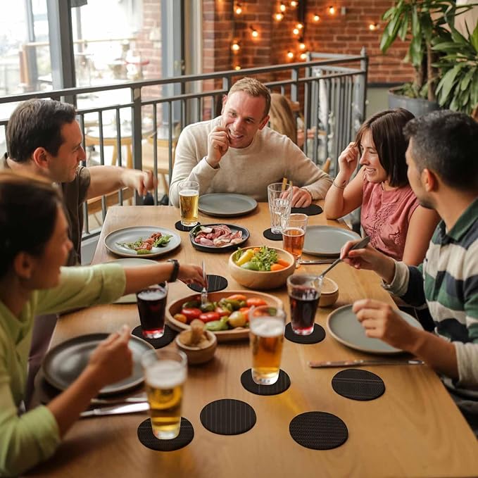 Simple Line Black Coasters Set of 2, Non-Slip Cup Coaster Mat - Image 8