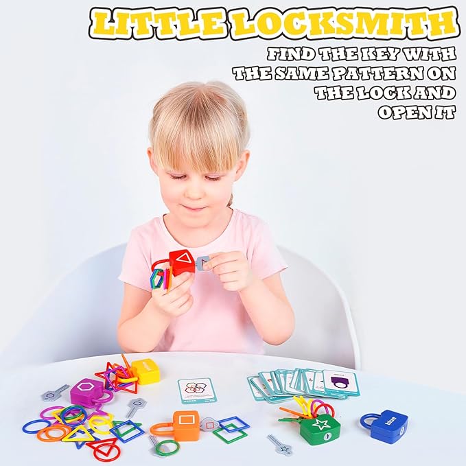 Shape Sorting Matching Learning Locks Toys, Toddler Montessori Educational Toy Geometric Shape Matching Recognition Color Sorting Toy Set, Preschool Locks and Keys Learning Game (Shape Matching)