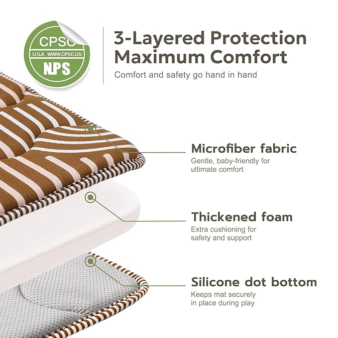 Soft Thicker Baby Mat for Floor 71"x59", Extra Large Baby Play Mat, Non-Slip Playpen Mat, Easy to Clean & Portable Playmat, Crawling Mat for Babies Toddlers, Activity Mat, Rainbow, Brown