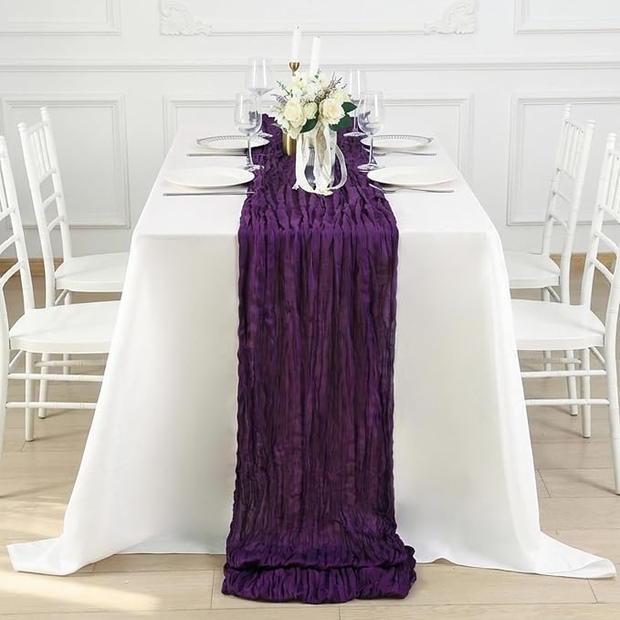 8 Pack Purple Cheesecloth Table Runner 120 Inch Boho Wedding Decor | - Image 4