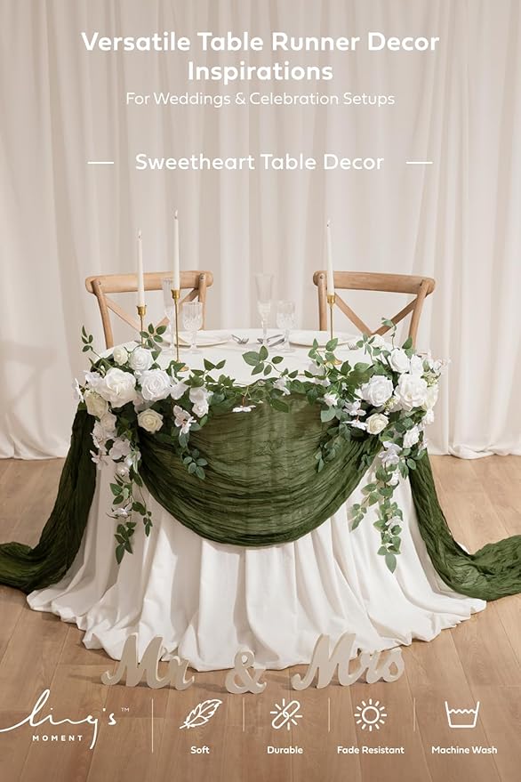 Ling's Moment Warm Sand Cheesecloth Table Runner, 120 Inch 10FT | Boho Gauze - Image 5