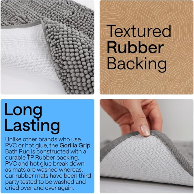 GORILLA GRIP Bath Rug Mat 44x26, Thick Soft Absorbent Chenille, Quick Dry - Image 3