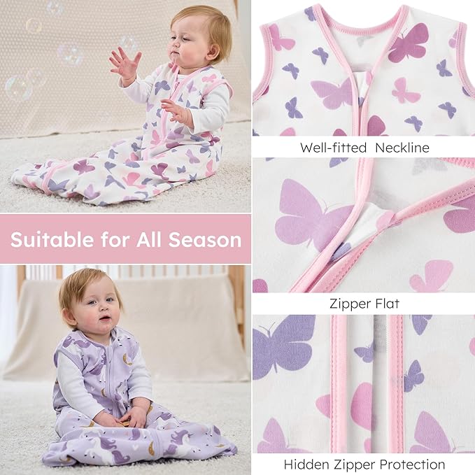 Yoofoss Baby Sleep Sack 18-24 Months Baby Wearable Blanket 100% Cotton 2-Way Zipper TOG 0.5 Toddler Sleeping Sack 3 Pack, Lightweight Sleep Sacks for Babies(X-Large)