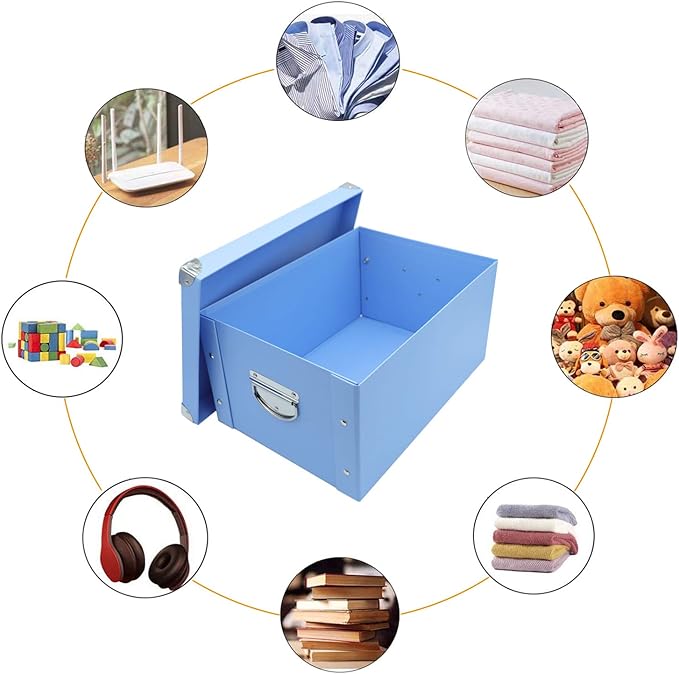 GUOZI Collapsible Storage Box, Decorative Memory Box with Lid & Metal Reinforced Corners, Cardboard File Bin with Handles, Organizer Gift Box for Keepsake Toy Photos Office Nursery Wardrobe Bookshelf