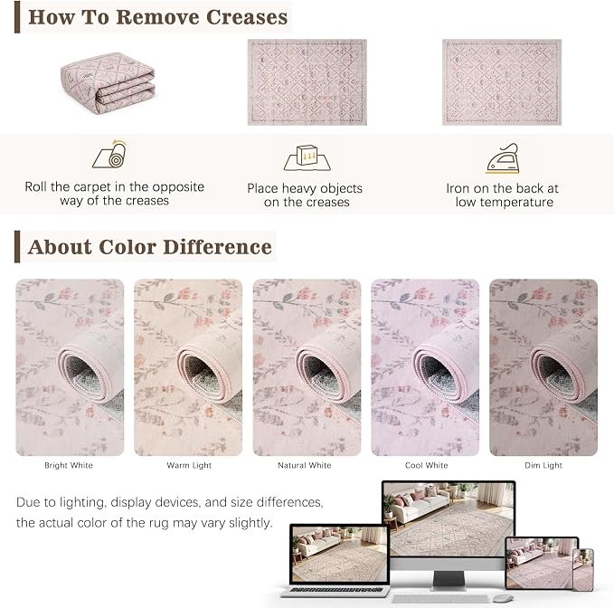 DCX Washable 4x6 Pink Floral Rug - Image 5