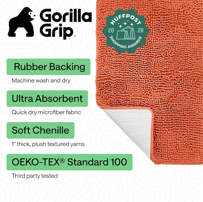 GORILLA GRIP Bath Rug Mat 60x24, Thick Soft Absorbent Chenille, Quick Dry - Image 2
