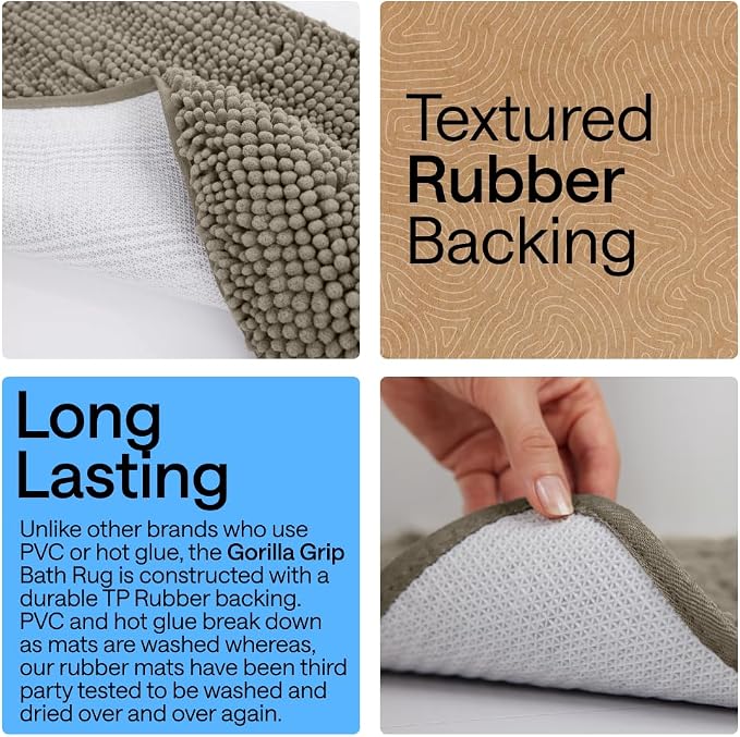 GORILLA GRIP Bath Rug Mat 60x24, Thick Soft Absorbent Chenille, Quick Dry - Image 3