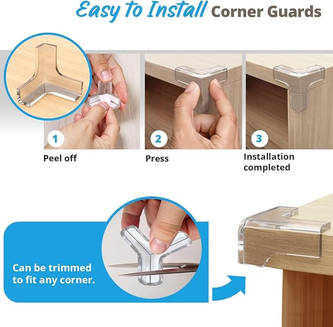 Furniture Corner & Edge Safety Bumpers, 16ft Edge Protector & 4 Clear Corner Protector Baby Proofing. Clear Corner Guards for Corner Table Protector for Kids. Cabinet Edge Protector & Corner Bumpers
