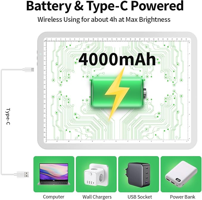 Zocelight Rechargeable A3 Light Box for tracing,Diamond Art Light Board with 4 Magnets,Wireless Light Pad for Diamond Painting,Ultra Bright Light Table for Drawing, Sketching,Animation(White)
