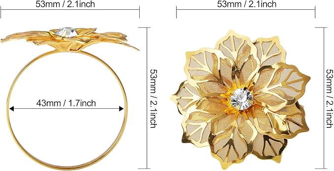 KPOSIYA Set of 20 Napkin Rings, Metal Gold Hollow Out Flower Napkin Ring Holder - Image 5