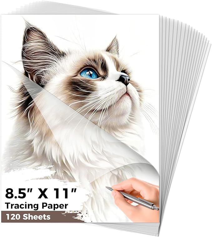 120 Sheets 8.5”x 11” Tracing Paper for Drawing Pad Book Sketchbook Coloring Painting, 25 lb/41gsm, Loose Translucent Vellum Paper Trace Tracing Paper for Sketching, Overlaying
