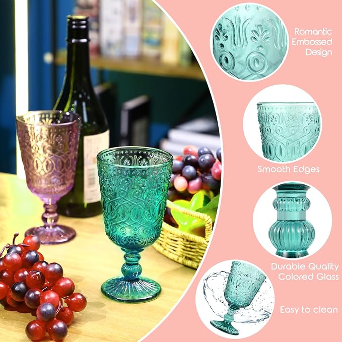 Eaasty Wine Glasses Set of 12 Vintage Goblet 9 oz Vintage Colored Glass Goblet - Image 3