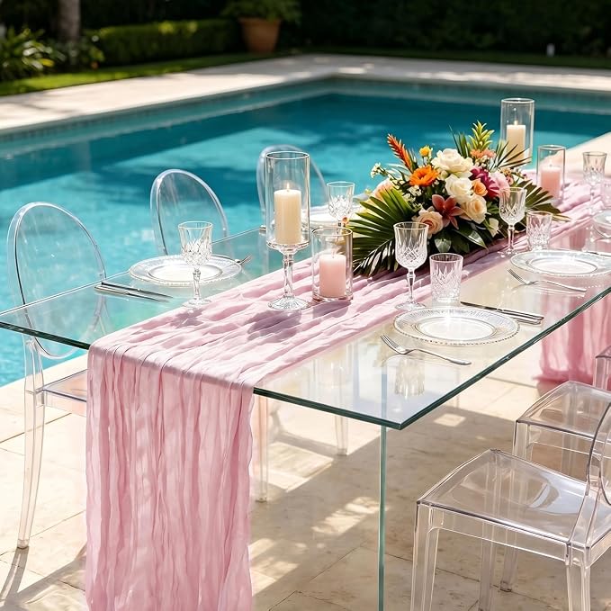 10 Pack Light Pink Cheesecloth Table Runner 21 x 120 Inch Boho Gauze Sheer - Image 5