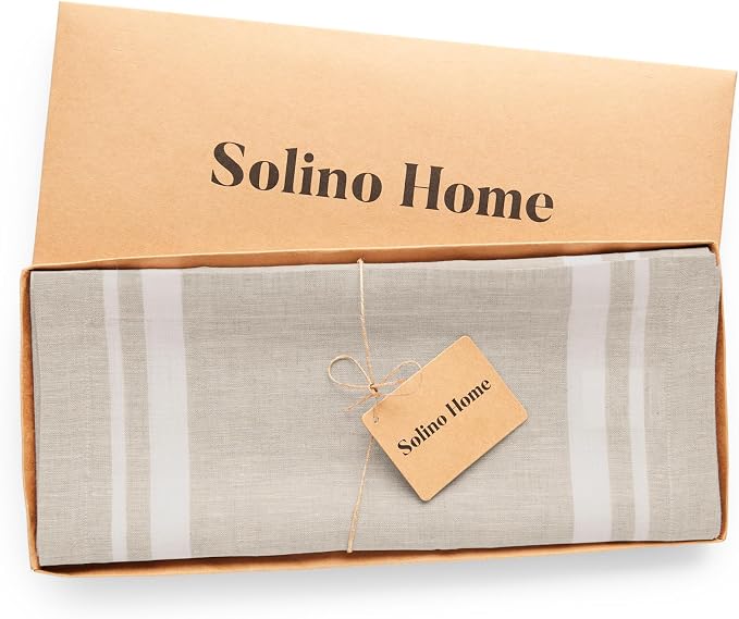 Solino Home 100% Pure Linen Table Runner, 14 x 72 in, French Stripe | Table - Image 5