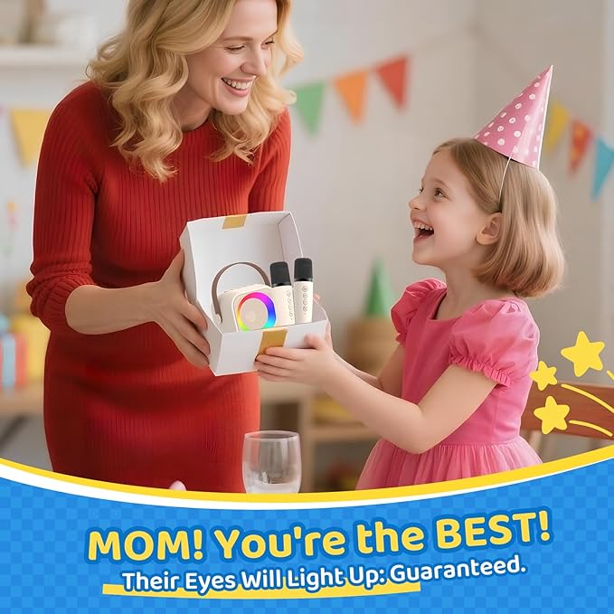 Karaoke Machine for Kids, Toys for 3-12 Years Old Girls Gifts, Kids Karaoke Microphone Machine Toy, Best Fun Christmas Birthday Gifts for 5 6 7 8 9 10 11 Years Teens Girl Boys Beige 2 Mic