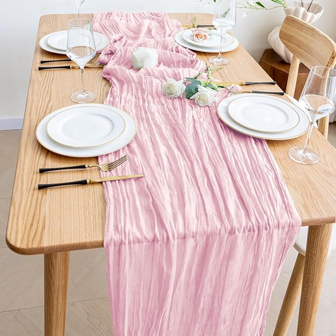 Cheesecloth Table Runner Blush Pink 10FT Boho Gauze Runner, 2 Pack | 120 Inch - Image 6