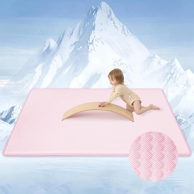 Baby Play Mat for Summer,1.3 Thick Memory Foam Cooling Floor Tummy Time Mat, Soft & Breathable, Non-Slip Rectangular for Toddlers’ Playtime & Rest(Pink,59"x79")
