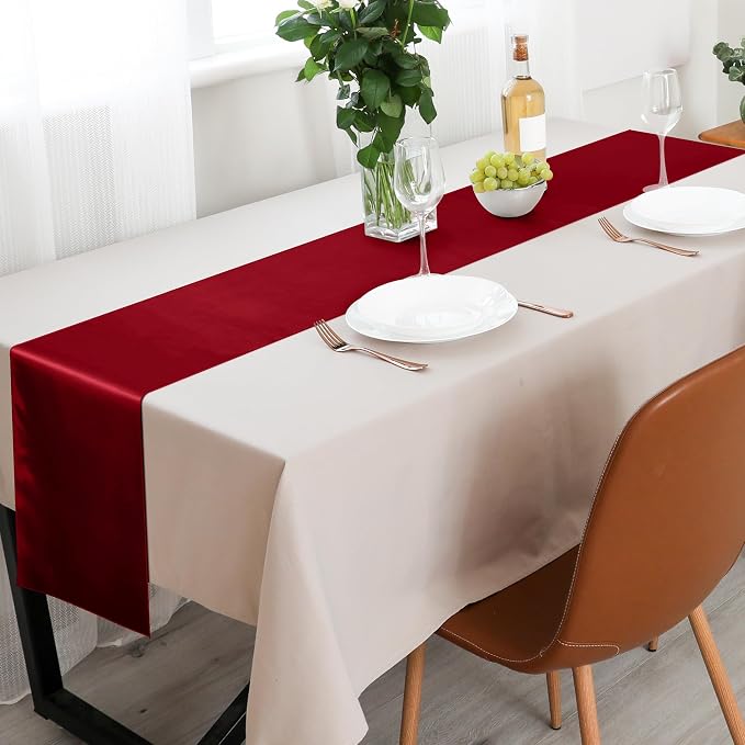 Aneco 16 Pack Satin Table Runner 12 x 108 Inch Burgundy Long Wedding Satin Silk - Image 7