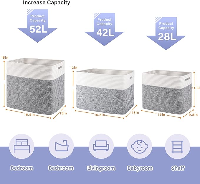 OIAHOMY Storage baskets for Shelf, Toy Storage Basket, Collapsible Storage Bins, Blanket Basket Living Room, Closet Storage for Bedroom, 15 x 9.8 x 11.8 Inches-Pack of 2-Grey, FSB-H-P-01