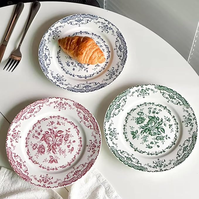 Ceramic Plates, Ceramic Dinner Plates, 7.9 Inch Rose Flower Decorative Plates - Image 3