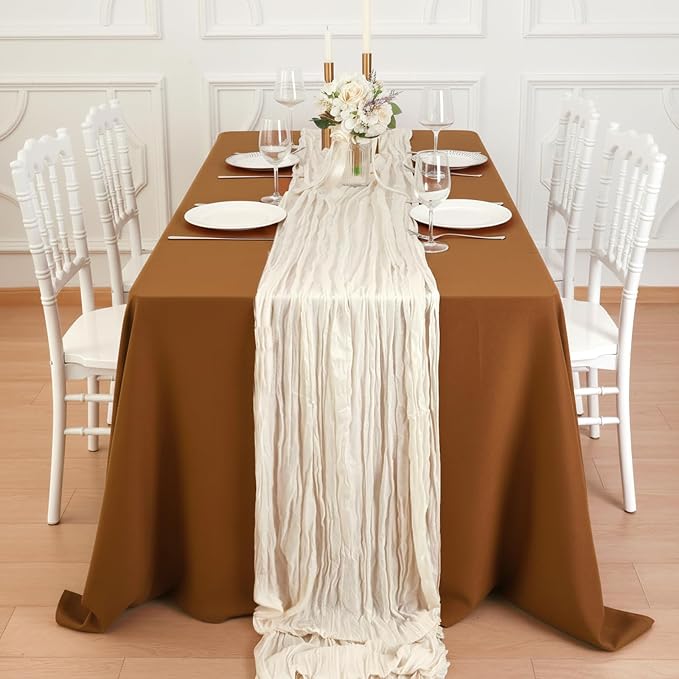 3 Pack Ivory White Cheesecloth Table Runner 120 Inch Boho Wedding Decor | - Image 4