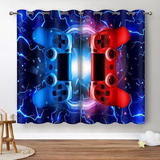 Jekeno Gamer Game Controller Blackout Curtains - Colorful Gaming Gamepad Decor for Kids Boys Teens Teenager Bedroom Home Living Room Darkening Grommet Window Drapes 2 Panel Set, 42"x63"