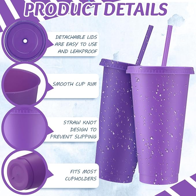 Skylety 24 Pcs Purple Plastic Cups - Image 3