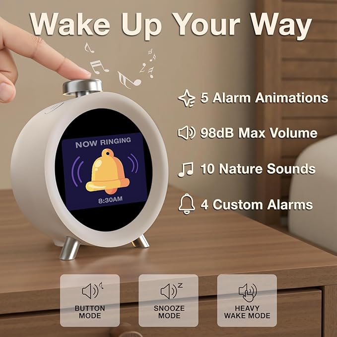 Dekala ChronoSense Alarm Clock for Bedroom Temperature Humidity, 7-Day Programmable 4 Alarms, 100dB Loud Gradual Alarm Clock Heavy Sleeper, IPS Screen Animation, Hourly Chime