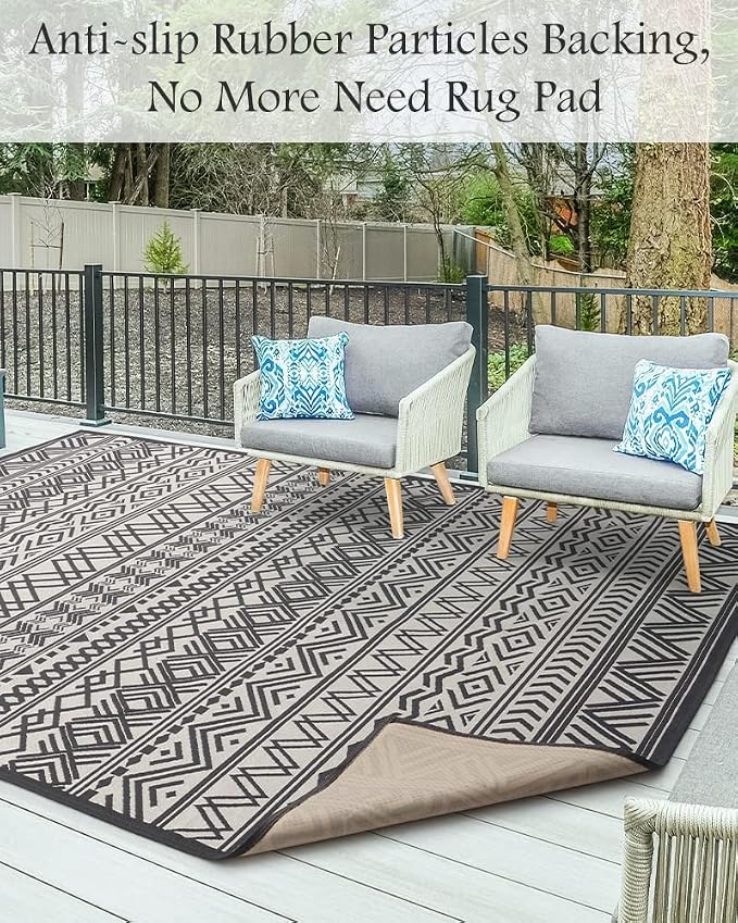 Outdoor Rug Carpet 8x10 ft, Flatweave Textured Outdoor Patio Rug Non Slip - Image 4