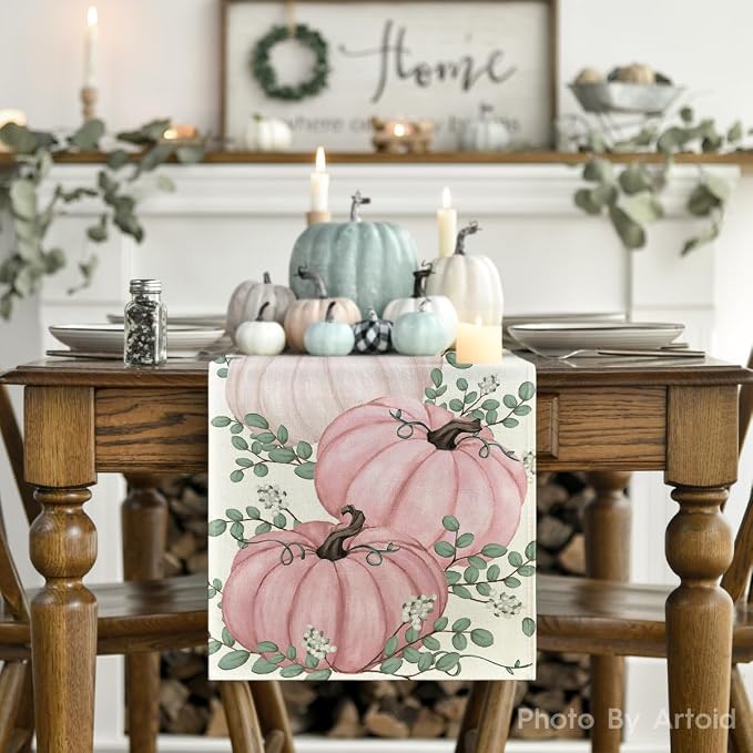 Artoid Mode 210 GSM Fall Table Runner 13x48 Inch Home Party Decor | Pink - Image 2