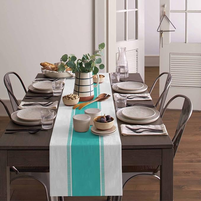 Teal Stripes Table Runners 16x72 inches Long, Non Slip Modern Table Runner - Image 4