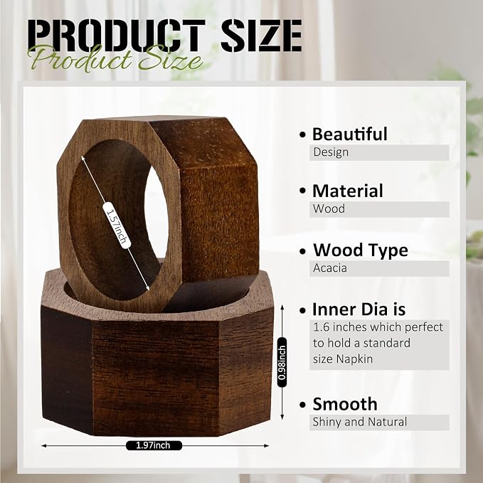 Zhehao 50 Pcs Wood Napkin Rings Bulk Acacia Handmade Dining Table Napkin Holder - Image 2