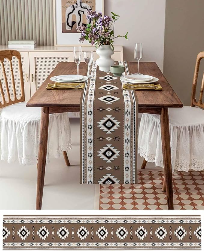 Southwest Aztec Table Runners 108 Inches Long, Cotton Linen Fabric Table Runner - Image 6