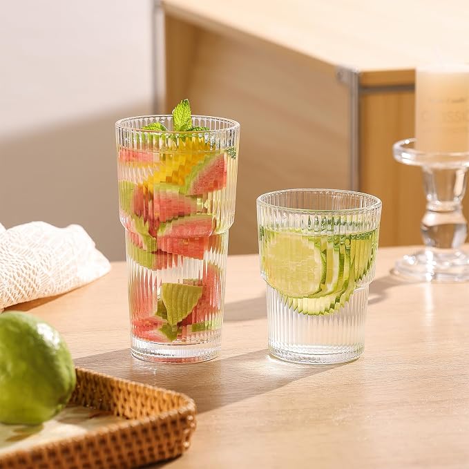 Ribbed Glass Tumbler Drinking Glasses - Image 7