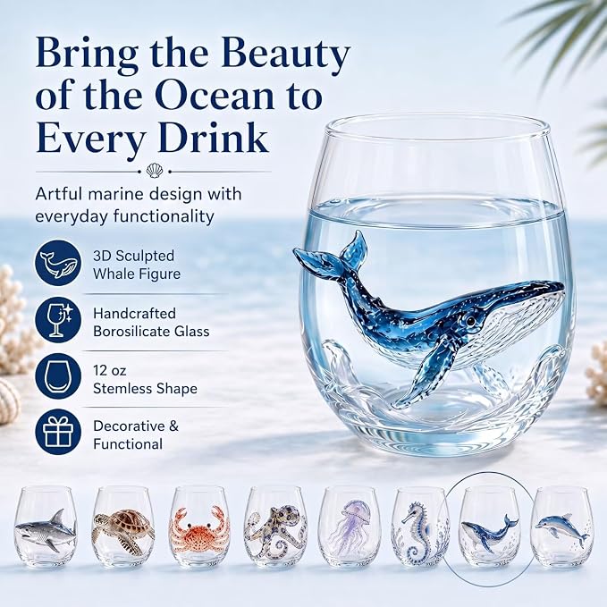 Jumping Dolphin 3D Animal Artisan Glassware, Novelty Bar Tumbler | Handcrafted - Image 5
