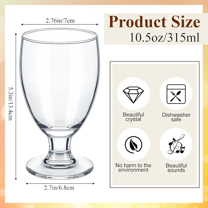 Patelai Set of 4 Water Goblet, 10.5 oz Clear Drinking Glasses Bulk Dishwasher - Image 2