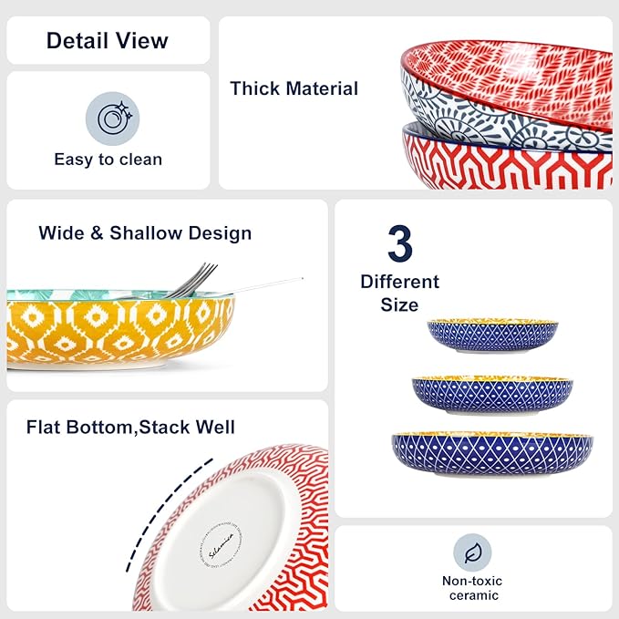 Selamica Ceramic Pasta Bowls Set of 4, 34 OZ Salad Bowls, 8.6 Inch Wide and - Image 4