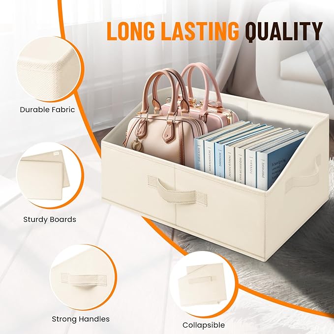 Criusia Closet Organizers Bins 6 Pack - Large Closet Shelf Organizer with Handles - Fabric Trapezoid Home Organization and Storage Baskets for Organizing Clothes Toy Blanket Towel Purse Hats