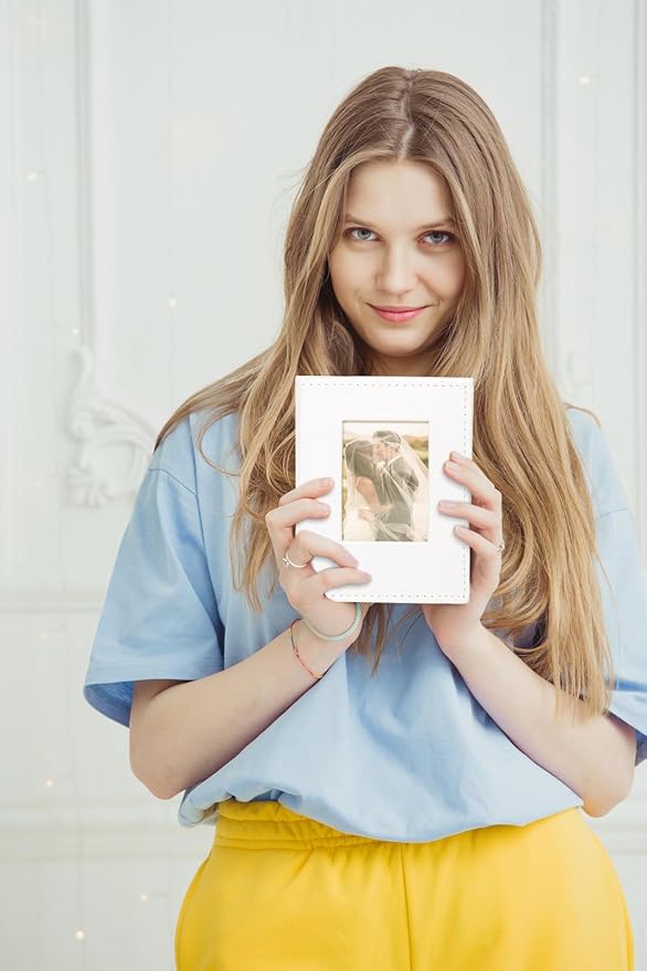 RECUTMS 100 4x6 Small Photo Album with Front Window, Premium Leather Cover Hold 100 Vertical Photos for Family Wedding Baby Children (Beige)