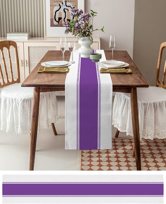 Purple Table Runners 120 inches Long, Modern Stripes Table Runner Farmhouse - Image 3