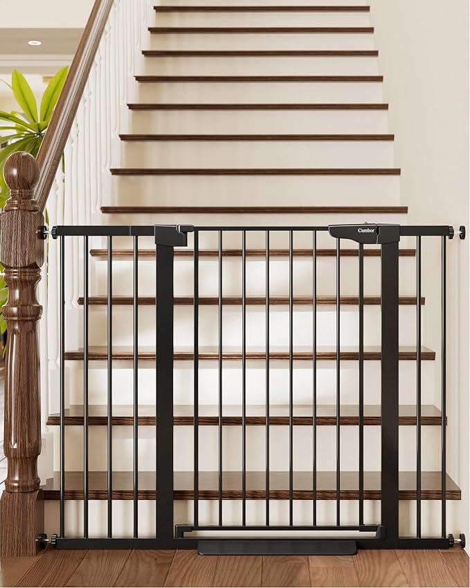 Cumbor 36" Extra Tall Baby Gate for Stairs, 29.7-48" Wide Dog Gates for Doorways, Auto Close Safety Gate for Babies and Pets, Easy Install, Pressure Mounted, Fits Doorways, Stairs, Entryways, Black