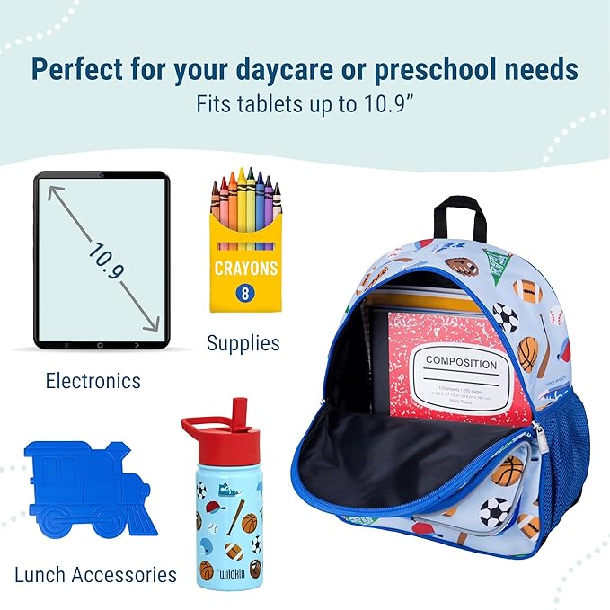 Wildkin 12-inch Kids Backpack – Padded, Adjustable, Ideal for Daycare & Travel - Game On