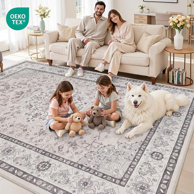 10x14 Area Rug for Living Room: Vintage Boho Neutral Washable Rug Indoor Soft - Image 7