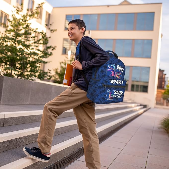 Dinosaur Backpack for Kids Boys Girls, ROAR! DINO SAUR ATTACK! Cartoon Dinosaur Pattern School Bag, Lightweight Ergonomic Durable Bookbag for Age 5-12, Ideal for School Outdoor Travel Daypack