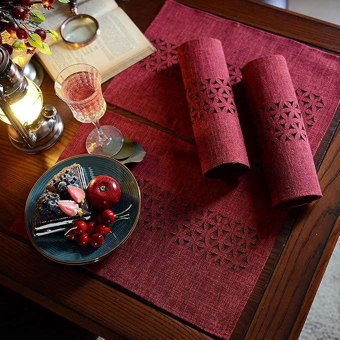 ARTABLE Burgundy Rectangle Fabric Table Runner Finished Edge 16 x 104 Inch | - Image 6